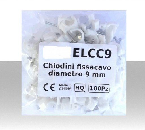 [ELCC9] Chiodini fissacavo bianco in acciaio (0.55% di carbonio) per cavi con diametro max 9mm -  Confezione 100Pz