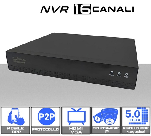 [NVR16-5] NVR Videosorveglianza 16 Canali 5MP supporto ONVIF IP