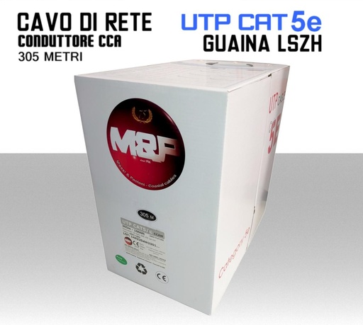 [CX1488] Cavo Ethernet LAN CAT.5e UTP conduttore CCA guaina LSZH grigia box 305 metri