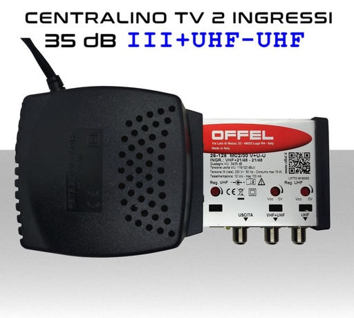 [MS3214] Centralino antenna TV da interno 2 ingressi BIII/UHF-UHF 35dB serie Offel 26-125