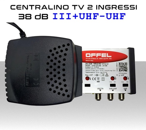 [MS3216] Centralino antenna TV da interno 2 ingressi BIII/UHF-UHF 38dB serie Offel 26-325