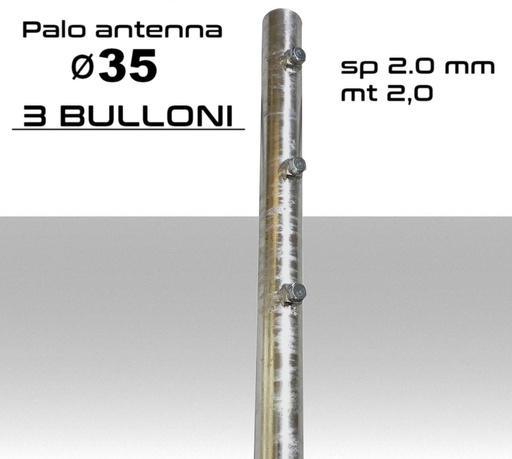 [MSPST0051] Palo antenna singolo 2 metri diametro ø 35 spessore 2 mm 