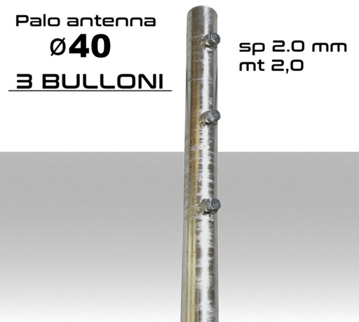 [MSPST0054] Palo antenna singolo 2 metri diametro ø 40 spessore 2 mm