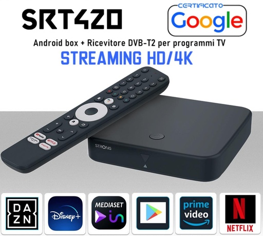 [MS2469] TV Box andoid 4K con sintonizzatore Digitale Terrestre T2 modello SRT420 4K UHD 