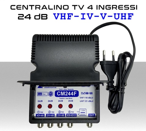 [MS2789] Centralino antenna TV da interno 4 ingressi BIII-IV-V-UHF ( 40/42 )  24dB serie Elar CM244F