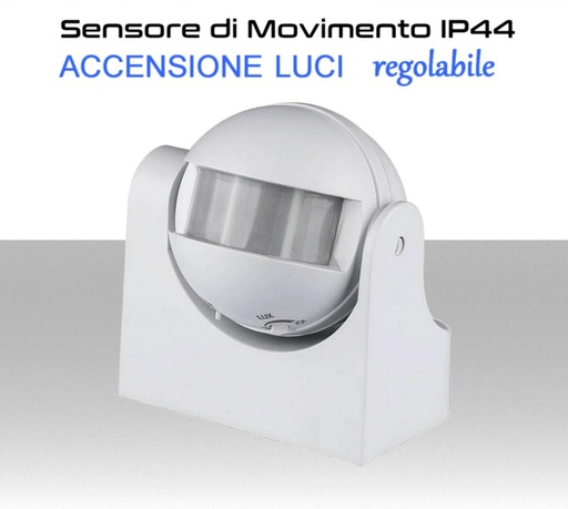 [MSSKU-4967] Sensore di Movimento Infrarossi PIR Crepuscolare per accensione luci, orientabile e con trimmer di regoazione