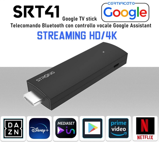 [SA2470] Stick Android tv 4K HDMI certificato google con wi-fi bluetooth internet Streaming modello SRT41 