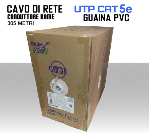 [MS0937] Cavo Ethernet LAN CAT.5e UTP conduttore in RAME guaina PVC grigia box 305 metri 