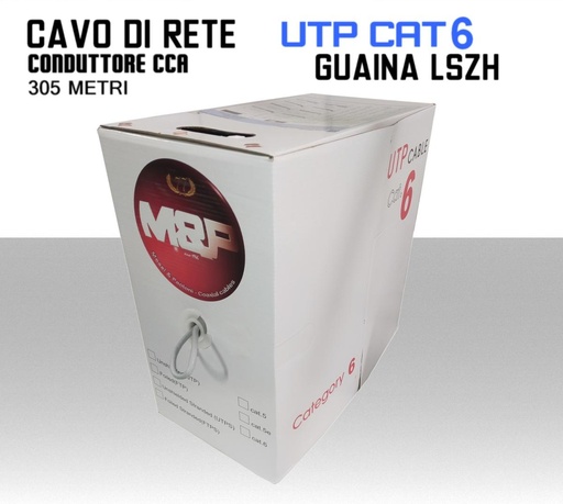 [CX1509] Cavo Ethernet LAN CAT.6 UTP conduttore CCA guaina LSZH grigia box 305 metri