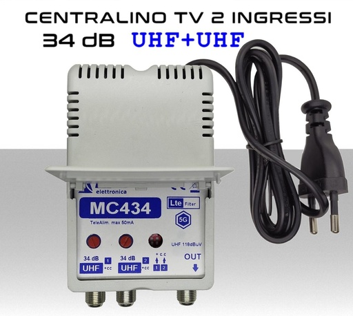 [MS2792] Centralino antenna TV da interno 2 ingressi UHF-UHF 34dB serie Elar MC434