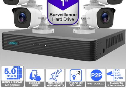 [MS5MP] Kit videosorveglianza da esterno 4 telecamere bullet 5.0 megapixel e dvr con hard disk 