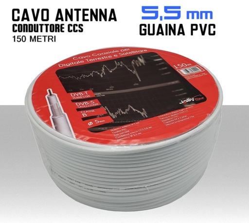 [SA2227] Cavo antenna TV 5 mm in bobina 150 metri CCS e PVC bianco JOLLY LINE CXCCS5-150