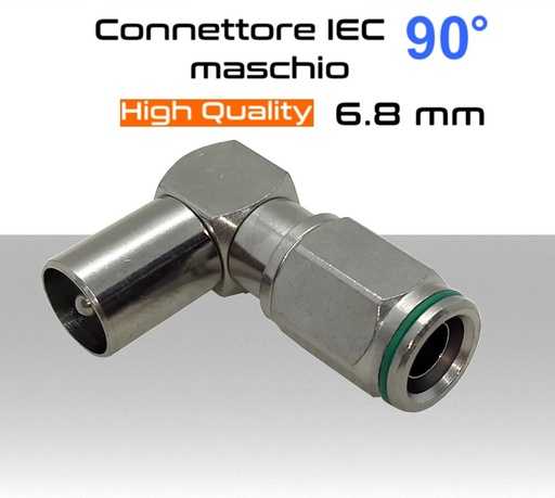 [MS0941] Connettore TV IEC maschio 90 gradi angolare in metallo per cavo da 6.8 mm MicroTek