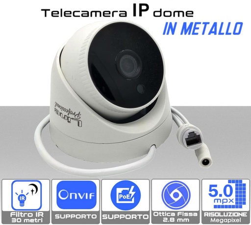 [IPC1D-5] Telecamera IP Dome Poe Onvif  5MP ottica 2.8 mm in metallo sony starvis - In metallo