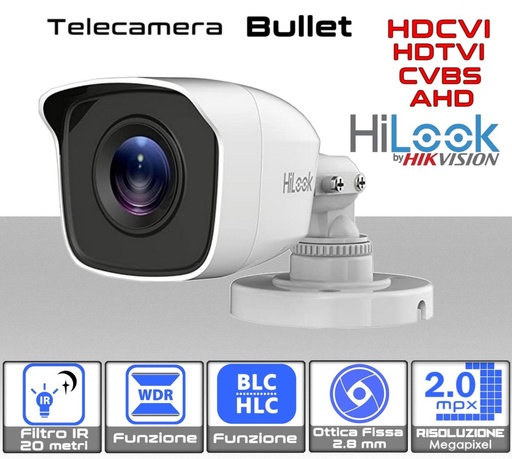 [MSTHC-B120-M] Telecamera Bullet 2MP con ottica fissa da 2.8 mm per esterno IP66