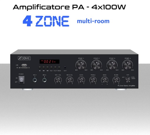 [MS04217010]  Amplificatore audio 400W bluetooth radio mp3 sistema audio 4 zone (4ohm,8ohm)