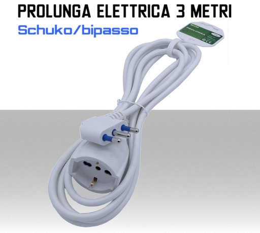 [MS32060] Prolunga elettrica 3 metri  Schuko e Bivalente 10/16A Bianca 