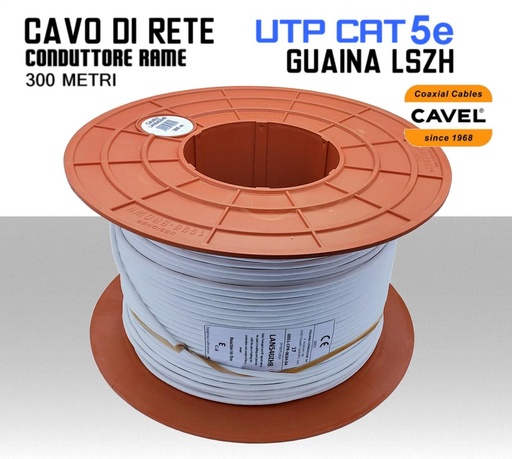 [MS2301C] Cavo Ethernet LAN CAT.5e UTP conduttore in RAME guaina LSZH bianca matassa 300 metri Cavel