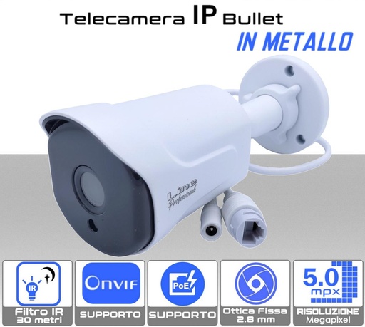 [IPC1B-5] Telecamera IP Bullet PoE Onvif 5MP Ottica 2.8 mm in metallo sony starvis - In metallo