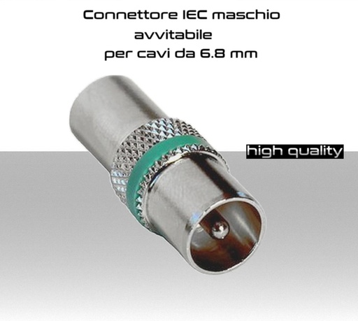 [MS0653] Connettore IEC maschio avvitabile per cavo antenna da 6.8mm   