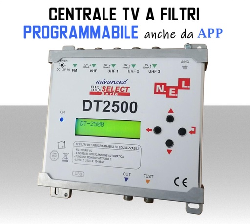 [MS3351] Centrale TV programmabile 5 ingressi FM/VHF/UHF Filtri digitali N.E.L. DT2500