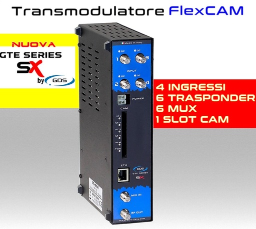 [SA6SX14T] Transmodulatore GDS serie GTE-SX a 6 trasponder SAT multistream 1 slot FlexCAM