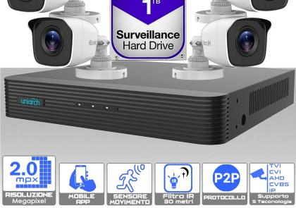 [MS2MPB] Kit videosorveglianza da esterno 4 telecamere bullet 2.0 megapixel e dvr con hard disk