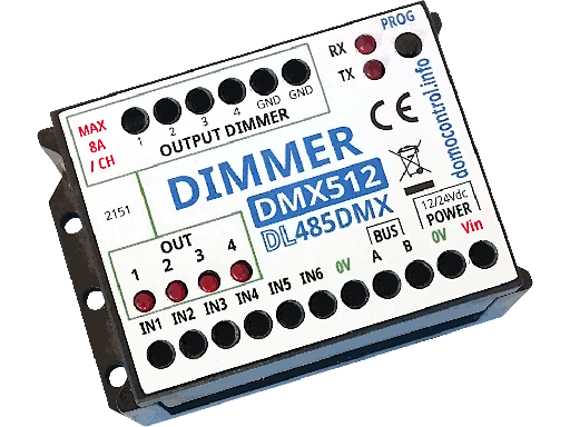 [DL485DMX] DL485DMX - Dimmer DMX512 a 4 canali per LED 12V / 24V - Corrente max 8A/CH max 20A