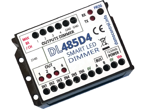 [DL485D4] DL485D4 - Dimmer LED a 4 canali 12V/24V 8A/CH + master + tempo massimo ON... con funzionalità avanzate