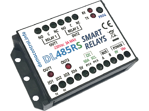 [DL485RS] DL485RS - Smart Relè a 2 uscite deviatore indipendenti configurabili: Passo passo - Timer - Lampeggiante