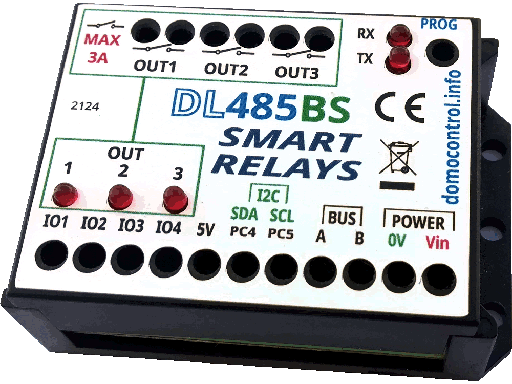 [DL485BS] DL485BS - Smart Relè a 3 uscite indipendenti configurabili: Passo passo - Timer - Lampeggiante