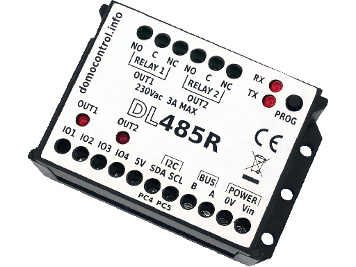 [DL485R] DL485R - Expander con firmware DANBUS. 4 IO + I2C + 2 Uscite Rele