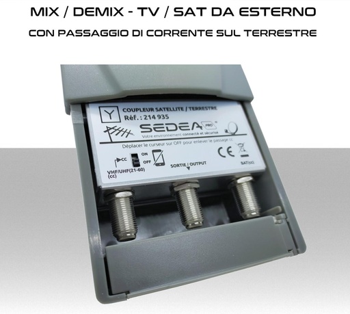 [MS0734] Miscelatore TV / SAT demiscelatore  MIX / DEMIX  da palo con passaggio CC ingresso terrestre che satellite