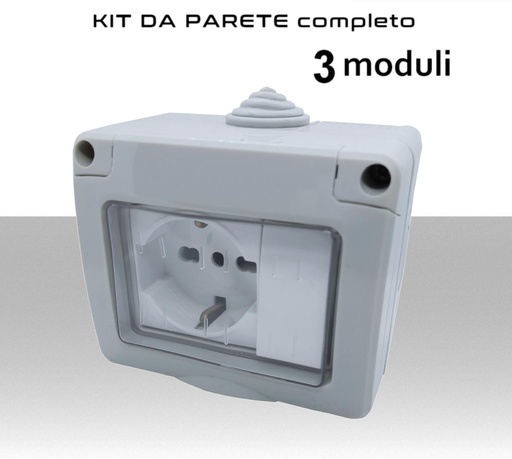 [SA31702] Contenitore Stagno completo a 3 moduli inclusi presa e interruttore 16A IP55