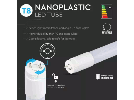 [SKU-687] Tubo LED Chip Samsung T8 10W A++ G13 60cm In Nanoplastica Ruotabile 6400K - 1100 LUMEN