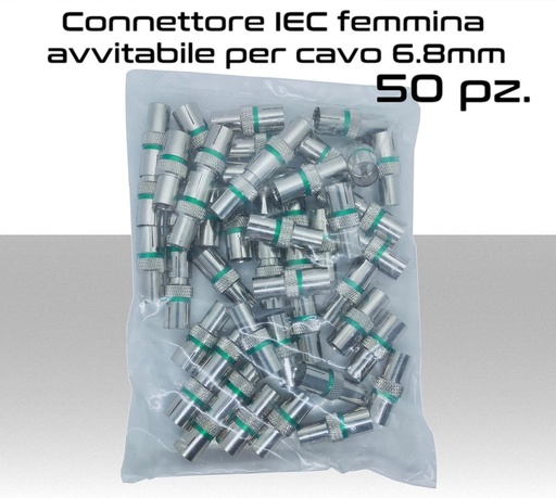 [MS0654pack] Connettore IEC femmina avvitabile per cavo antenna TV da 6.8mm PACK 50pz.