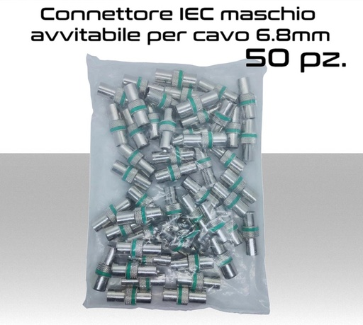 [MS0653pack] Connettore IEC maschio avvitabile per cavo antenna TV da 6.8mm   PACK 50pz.