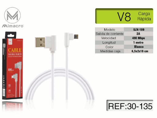 [MIM30-135] Cavo Micro USB Android: 1 Metro, Bianco, Angolo Retto, Alta Corrente