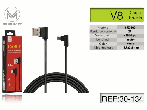 [MIM30-134] Cavo alimentazione Micro-USB per Android - Alta corrente - Lunghezza 1 metro - Nero - Ad angolo