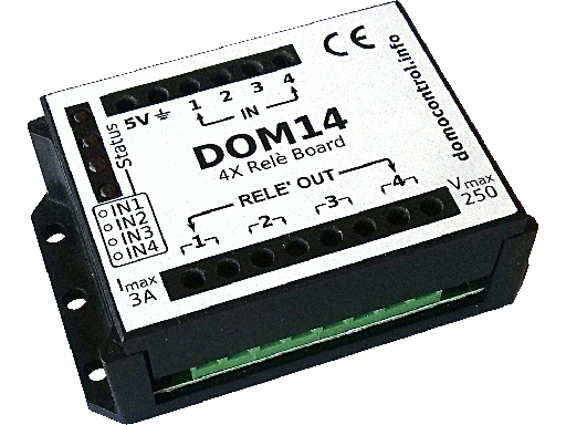 [DOM14] Scheda espansione 4 Rele' 230Vac 3A comandati da sistemi domotici in bassa tensione e corrente