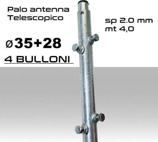 [MS0547] Palo antenna telescopico 4 metri tubi infilati Ø 35-28 mm spessore 2.0 mm zincato a caldo 