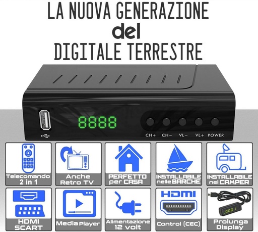 [SA0825] Decoder TV DVB T2 H.265 Full HD Notonly con telecomando 2 in 1 controllo HDMI CEC anche retro tv